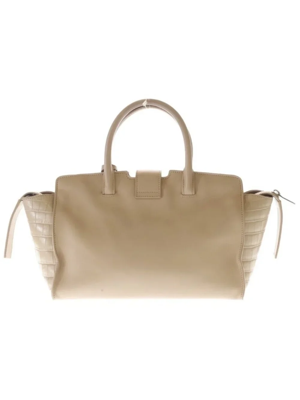 Saint Laurent Paris Baby Downtown Cabas 2-Way Shoulder Bag Beige Leather Silver
